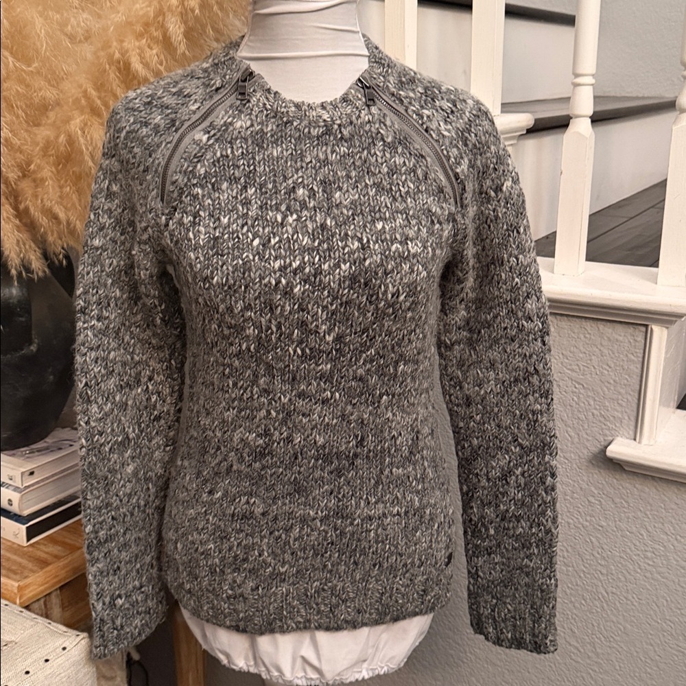 Armani Exchange Gray Zip Shoulder Long Sleeve Wool Blend Sweater Size XS